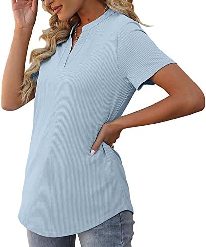 Workout Tops za žene labave kratke rukave ljetna majica V-izrez blok u boji čvrsta Casual Dressy bluza majica