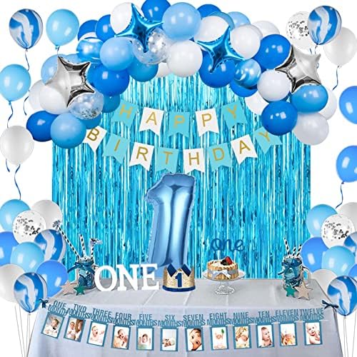 JoyPop 1. rođendan Dječački ukrasi 66pcs plavi ukrasi 1. rođendana za dječaka sa 12 mjeseci fotonamjeru,