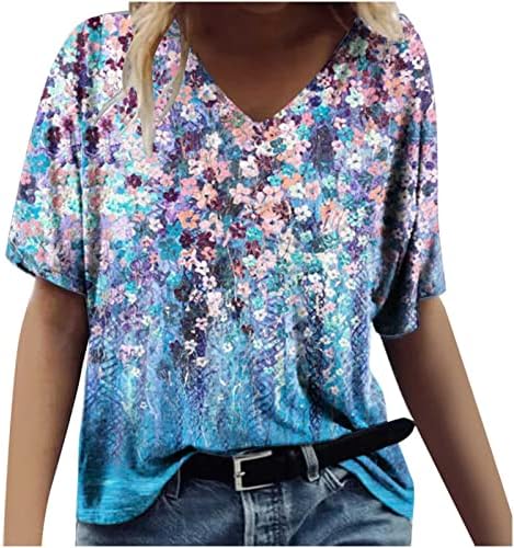 Dame V izrez Spandex Tops Lounge Bluzes Košulje Kratki rukav Cvjetni print Summer Jesen Vrhovi odjeću Trendi