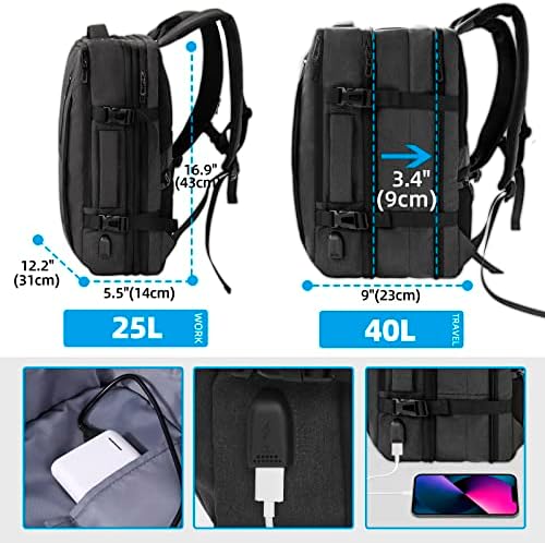 TPAID Proširiva putni ruksak za muškarce, velikih 40l nose na ruksački let odobren, 17-inčni ruksak za laptop