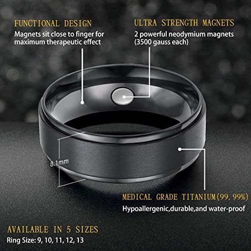 Jeroot titanijum magnetski limfni drenažni prsten i narukvica za muškarce, magnetna terapija prsten i narukvica