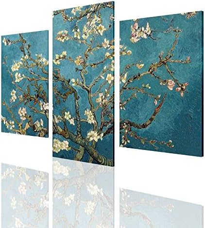 Alonline Art - Badem cvjetovi 3 dijela Vincenta Van Gogh | Uokvirene rastegnute platno na spremnom za obuću