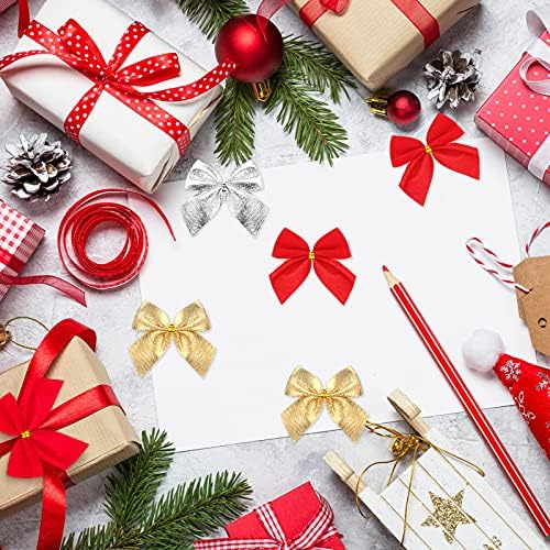 36 komada Božić mini luk Xmas Gold Silver Crvena vijenac Bow Holiday Craft Sitne božićne lukove za božićno