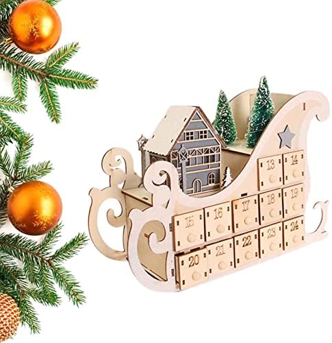 Drveni Advent Kalendar s ladicama, DIY Advent Calendar Box, 24 dana u obliku broda Refillable drveni Božić