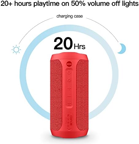 EDUPLINK Vodootporni prijenosni Bluetooth zvučnik - 20W glasniji bežični zvučnik sa 20 sati reprodukcije, TWS uparivanje, RGB svjetla i TF utor - savršeno za plažu i bazen, crveno