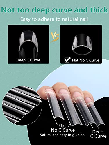 240kom No C Curve Clear Savjeti za nokte za akrilne nokte Professional, 2XL ekstra dugi kvadratni ravni