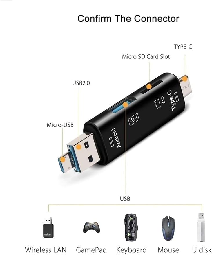 VOLT+ 5 u 1 multifunkcionalni čitač kartica kompatibilan sa Xiaomi Mi 4s ima USB Type-C/ MicroUSB / Tf /