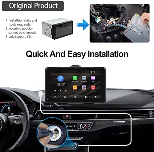Podofo Wireless Apple Carplay Car Stereo, 7-inčni prijenosni auto radio sa Bluetooth-om, Android Auto, FM