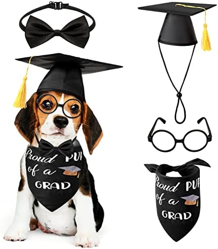 4 komada Set kostima za diplomiranje pasa, uključuje diplomski šešir za kućne ljubimce 2023. sa žutom kićankom