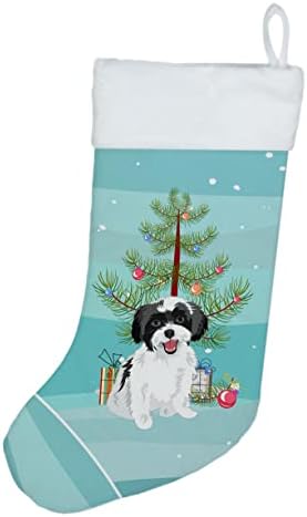 Caroline's WDK3166CS Shih-tzu crno-bijelo 3 božićne božićne čarape, kamin Viseći čarape Božićna sezona