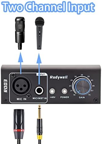 Rodyweil Mic Preamp mikrofon Gain Booster za dinamičko & kondenzator Mic Max 75dB pojačanje za snimanje
