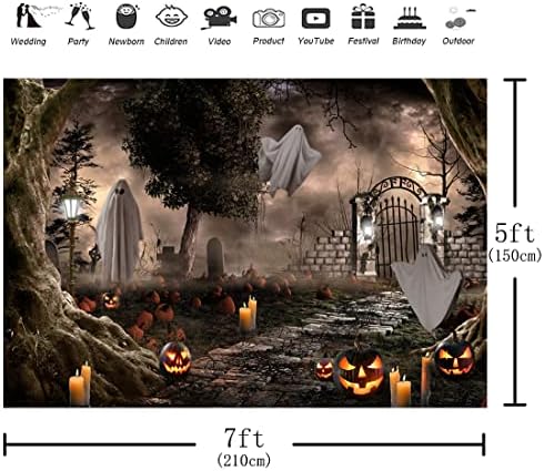 Aperturee Halloween groblje pozadina 7x5ft Scary Graveyard Gate bundeve Lantern Ghost horor Noć portret