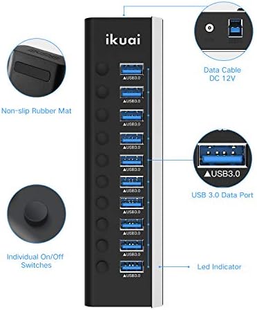 ikuai 10 portova USB 3.0 Hub sa 12v 3a adapterom za napajanje + USB 3.0 selektor prekidača 2 računara koji