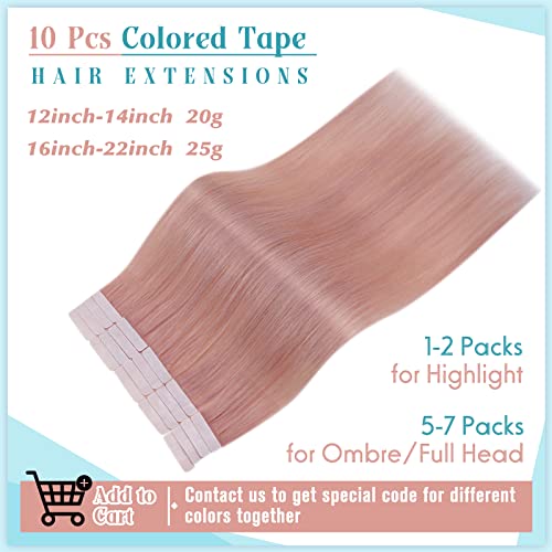 Save Hair Extensions Snops Tape in Hair Extensions Real Human Hair Light Pink 12inch 20g / 10pcs i Hot Pink