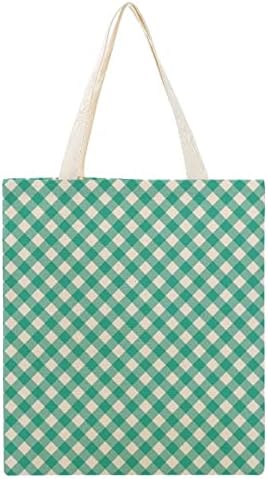 Zelena bijela karirana Božićna Platnena torba za višekratnu upotrebu torba za namirnice torba za kupovinu