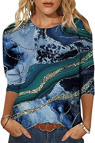 Bluza sa okruglim vratom za žene 3/4 rukava svestrana štampana majica od mješavine pamuka udobna trendi