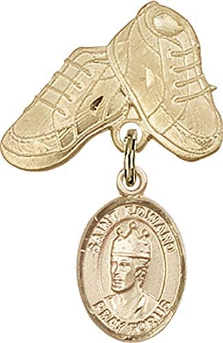 14kt Zlatna značka za bebe sa šarmom Svetog Edvarda Ispovjednika i iglom za dječje čizme Sveti Edvard Ispovjednik