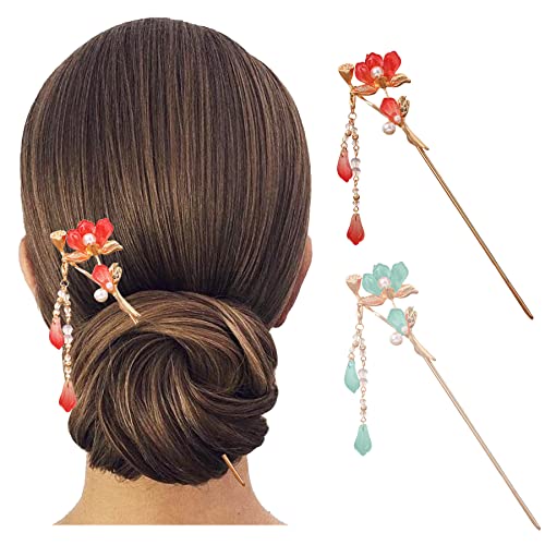 2kom kineski tradicionalni cvijet za kosu štapići Vintage Pearl Metal ukosnica ručno rađeni štapići za kosu