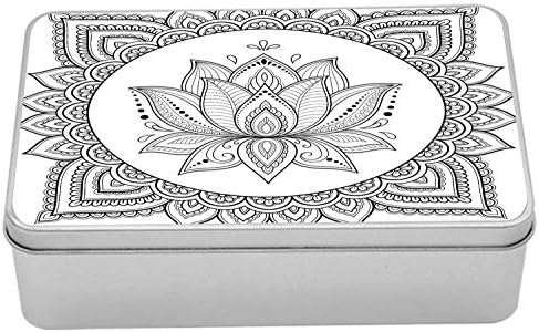AMBESONNE MANALA TIN kutija, folk ukrasna tetovaža Art Lotus cvjetni motiv orijentalnog stila Zamršen ukras,