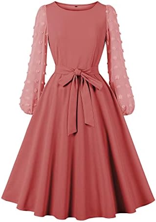 RbCulf ženska Vintage haljina 1950-ih Retro Rockabilly princeza Cosplay haljina Dugi rukav okrugli vrat