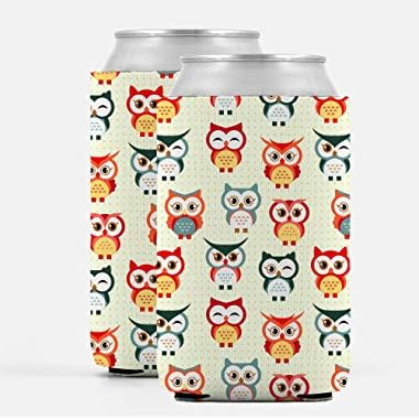 OWL uzorak može hladnjak - set od dva - izolirana neoprena može coolie huggie hugger - smiješni držači piva