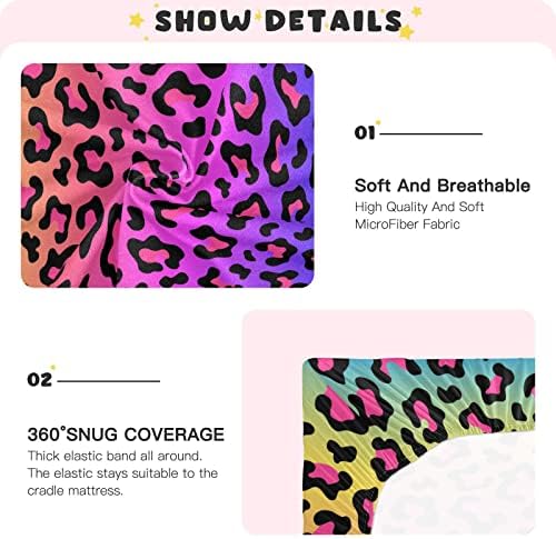 Alaza Rainbow Leopard Print Neon Cheetah Listovi krevetića Opremljeni bassinet list za dječake Djevojke