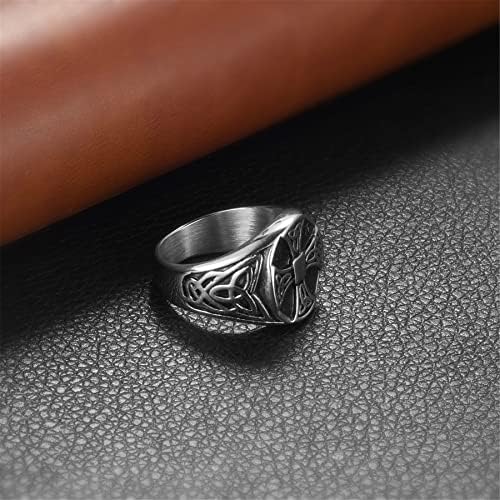 Rofusn muški prsten sa pečatom Celtic Knot Cross Rings, Biker Ring Band od nerđajućeg čelika za Uskrs Fathers