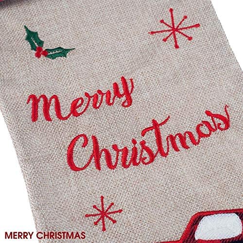 Xamshor Burlap posteljina Božićne čarape 21 inčni izvezeni kamion sa crvenim i crnim bivolom plairanim manžete