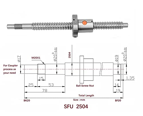 Mssoomm 25mm CNC komplet kugličnih zavrtnja SFU2504 RM2504 kuglični vijak protiv zazora, L 110.24 in/2800mm