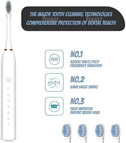 Lemus Essentials Sonic Električne četkice za zube sa 4 zamjenjive glave četkice, USB punjiva ultrazvučna