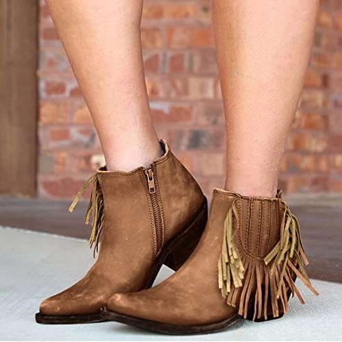 Sinzelimin Boots Boots Women Modni patentni zatvarač Suede resice kaubojske čizme Chunky Heel napetane cipele