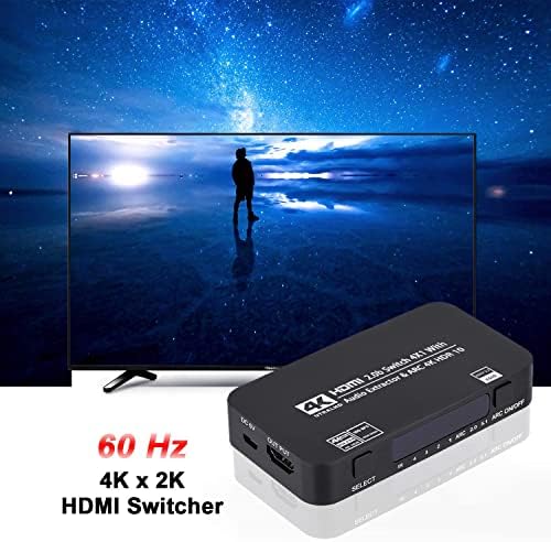 HDMI prekidač 4x1 sa audio ekstraktorom, 4K @ 60Hz Ultra HDMI prekidač sa optičkim toslinkom SPDIF, 3,5