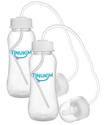 Tinukim iFeed bočica za samohranu od 9 unci sa tubom-Handless Anti-Colic Nursing System, Pink-2-Pack