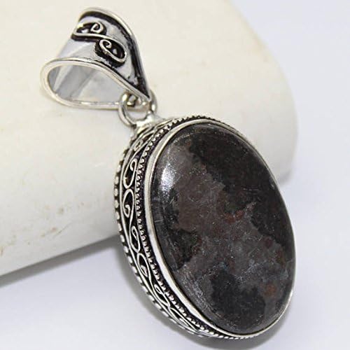 Smeđa / crna agata ovalni srebrni prekrivač privjesak modni nakit starinski vintage nakit 1,70 inča