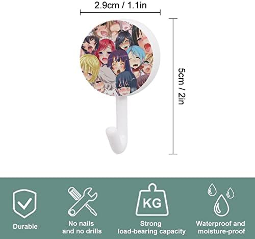 Anime Face Ahegao okrugli plastični kuke za višekratnu ljepljivu kuke Viseće zidne kuke za kuhinju Kupatilo