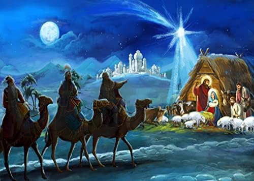 BELECO Fabric 10x8ft jaslice pozadina Božić noć zvijezde Sveta porodica i Tri Kralja Desert Castle Cottage