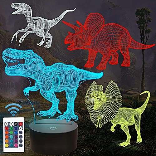 FULLOSUN Dinosaur Gifts, T-rex Dinosaur 3D noćno svjetlo za djecu s daljinskim upravljačem & amp; 16 promjena