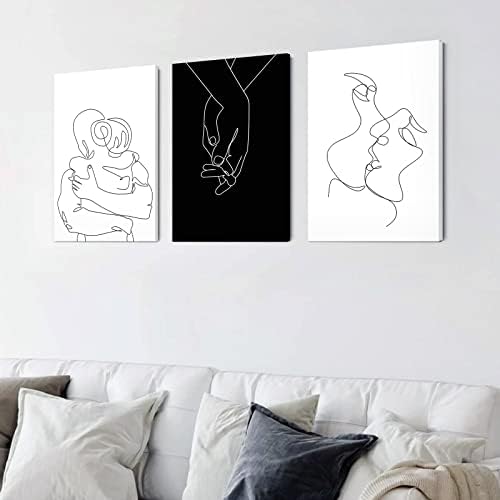 Minimalistički crno-bijeli platneni zid art Love Painting za parove spavaća soba linija crtanje umjetnički