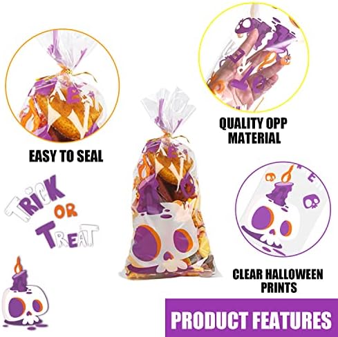 FOIMAS Halloween celofan kese za poslastice, 120kom torbe za slatkiše za Noć vještica sa uvrnutim vezicama