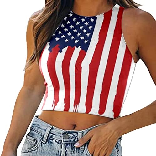 4th of July Crop Tops for Women Summer Casual seksi bez rukava Cami Tshirt američka zastava Patriotske majice