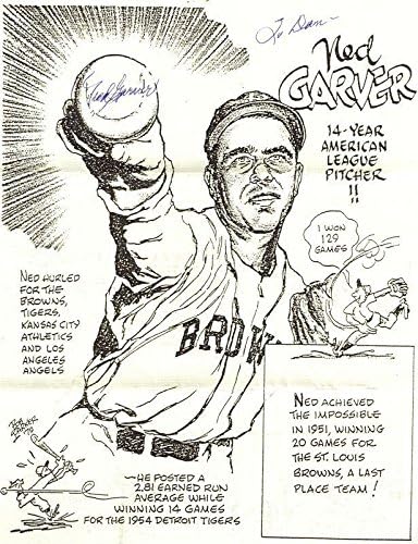 NED GARVER 1951 Browns potpisan 8,5 x 11 Cartoon Auto 15A - AUTOGREM MLB ART