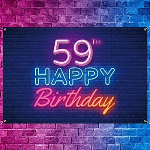 Glow Neon Happy 59th Birthday Backdrop Banner Decor Black-Colorful Glowing 59 Years Birthday Party theme