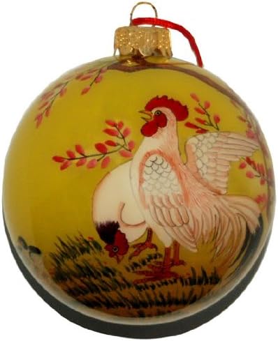 World Treasure Hand Painted Glass Ornament, Happy Chicken Family CO-124