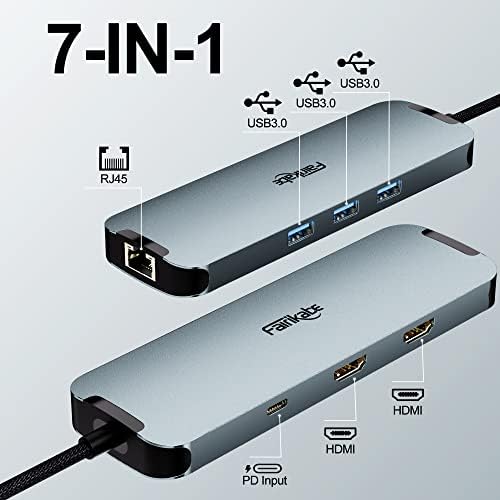 USB C čvorište Docking stanice Dual monitor, USB C do 2 HDMI 4K 60Hz sa Ethernetom, 100W charing i USB3.0,