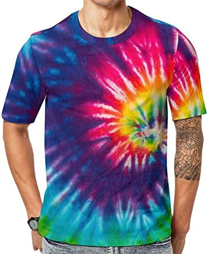 Retro Rainbow Tie Dye Muška majica kratkih rukava sa okruglim vratom Casual Tee Top