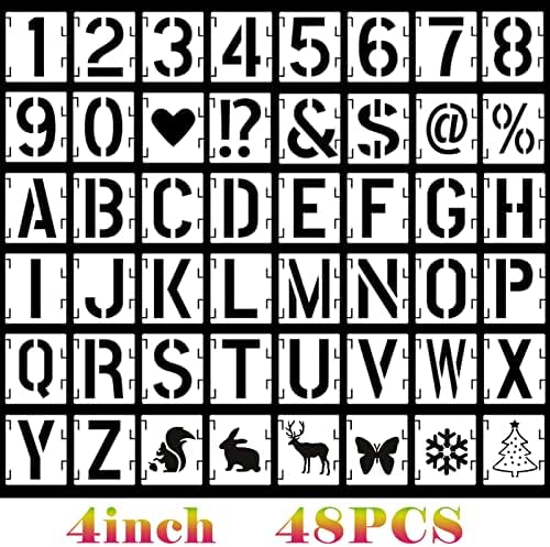 RUZZUT 48PCS šablona, ​​4 inča za višekratnu upotrebu abecede i životinje Art zanatski šabloni, veliki komplet