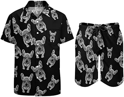 Weedkeycat French French French Bulldog muške odjeće za plažu 2 komada Havajska gumba dolje majica kratkih