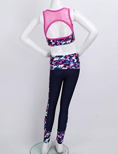 Haicryli 2pcs Kids Girls Digital Print Sports Outfit Racer Natrag Crop Top i pant Set za Workout Dance Gym
