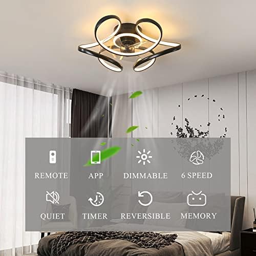 Luster Zeelyde, dizajn stropnih ventilatora sa svjetlima i daljinskim upravljačem aplikacija, tihi LED zatamnjeni