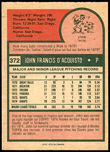 1975 O-pee-chee 372 John d'Acquisto San Francisco Giants Nm / Mt Giants